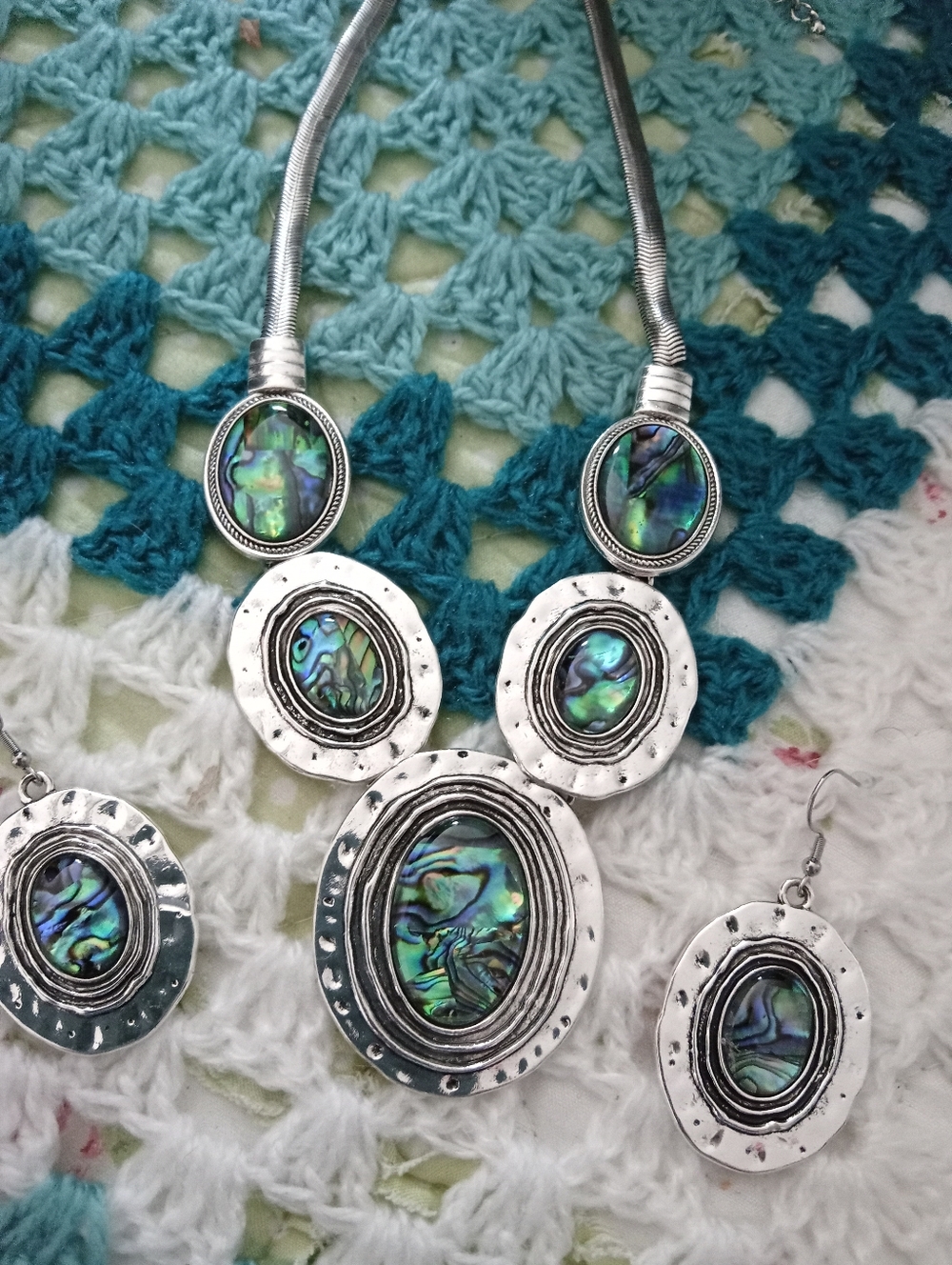 Silver Abalone Necklace Set